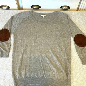 Joie lightweight cashmere blend Crewneck Sweater w/ cashmere elbows patches